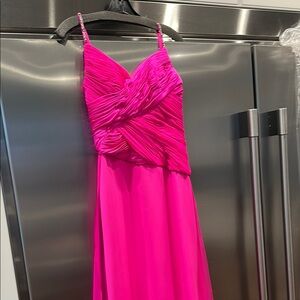 Gregory Ellenburg Vibrant Pink Silk Pageant formal Gown with Chiffon Train